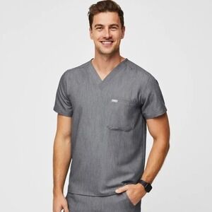 Figs Men's Leon Three-Pocket Scrub Top Graphite Size S Good